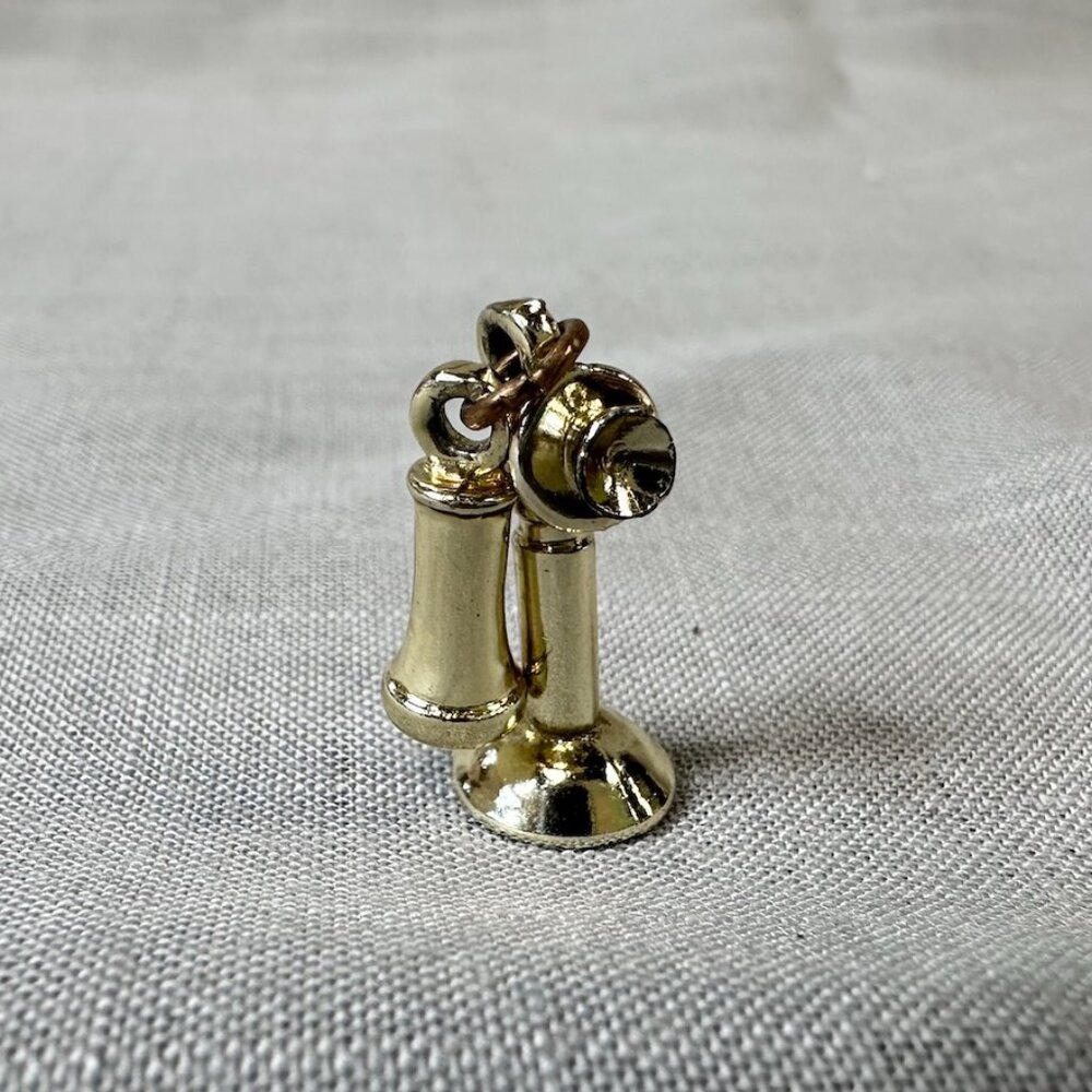 Vintage Gold Tone Antique Telephone Charm Pendant